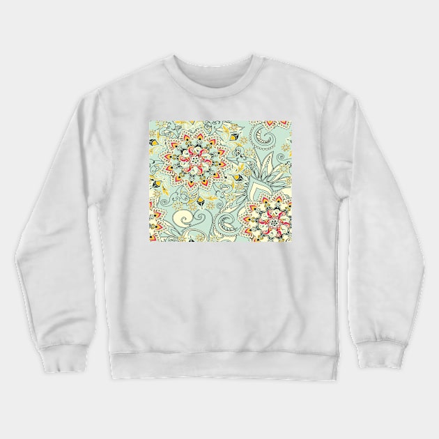 Robin's egg blue floral mandala Crewneck Sweatshirt by RoseAesthetic